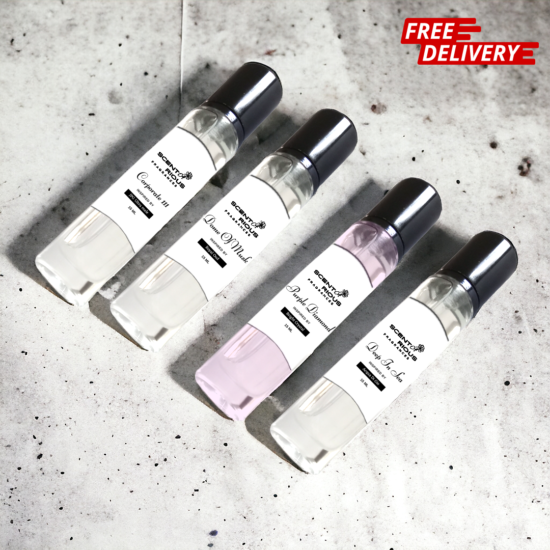 BUNDLE OF 4 PERFUMES (CUSTOM) - 15ML EACH - EASY TO CARRY | FREE DELIVERY AND GIFT BAG