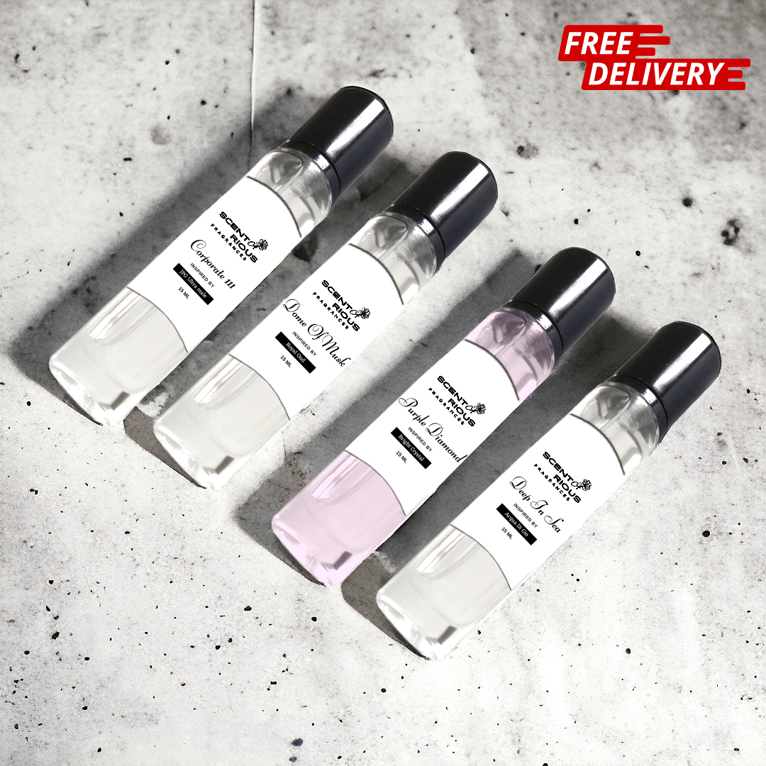BUNDLE OF 4 PERFUMES (CUSTOM) - 15ML EACH - EASY TO CARRY | FREE DELIVERY AND GIFT BAG